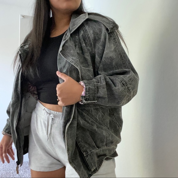 towne limits Jackets & Blazers - Vintage 80s black washed denim black jean bomber jacket size medium
